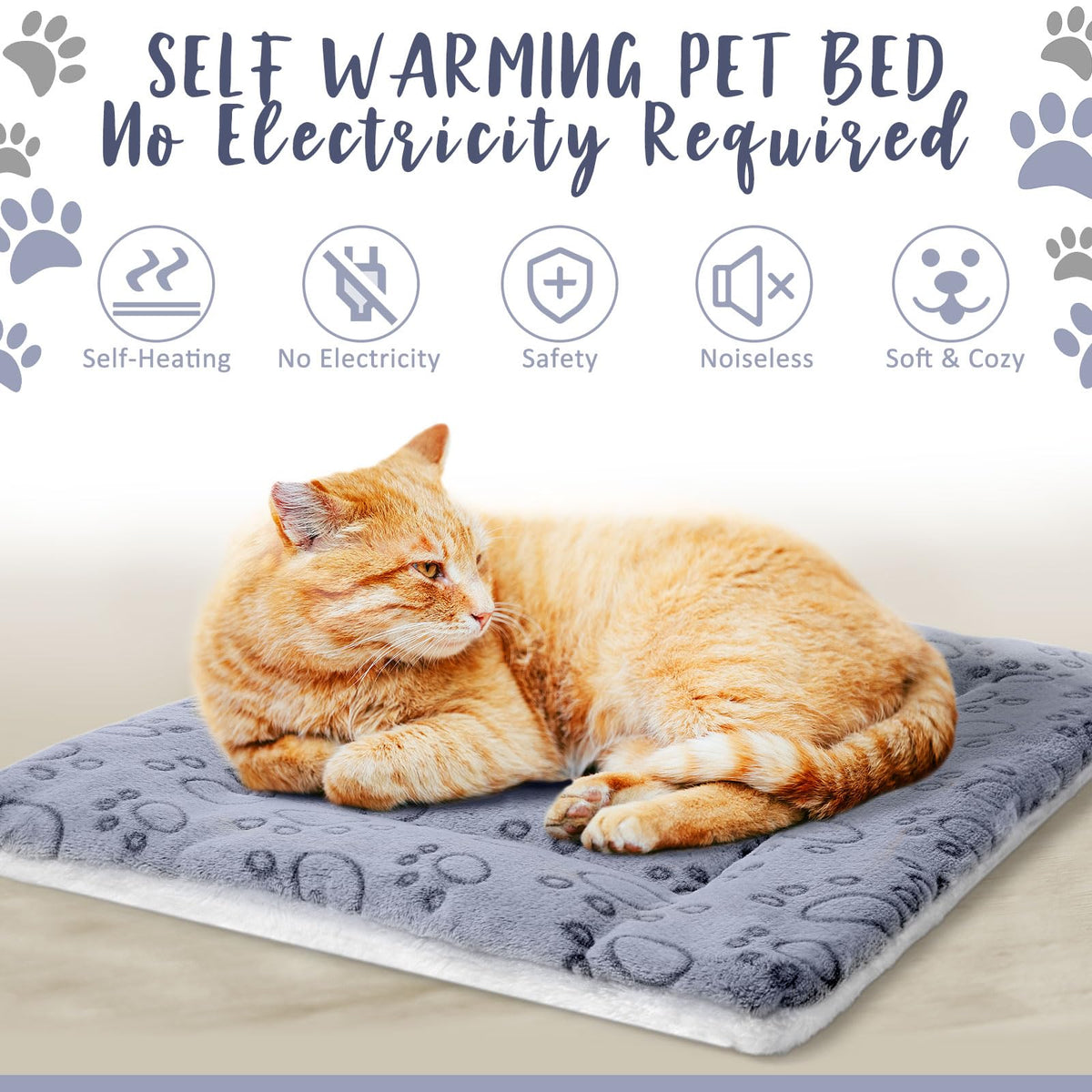 2 Pack Self Warming Cat Dog Bed Pad (Grey / 20'' X 30'')