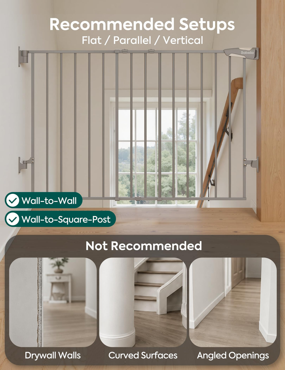 No Bottom Bar Baby Gate (Grey - B17 / 28" H, 26-43" W-Standard)