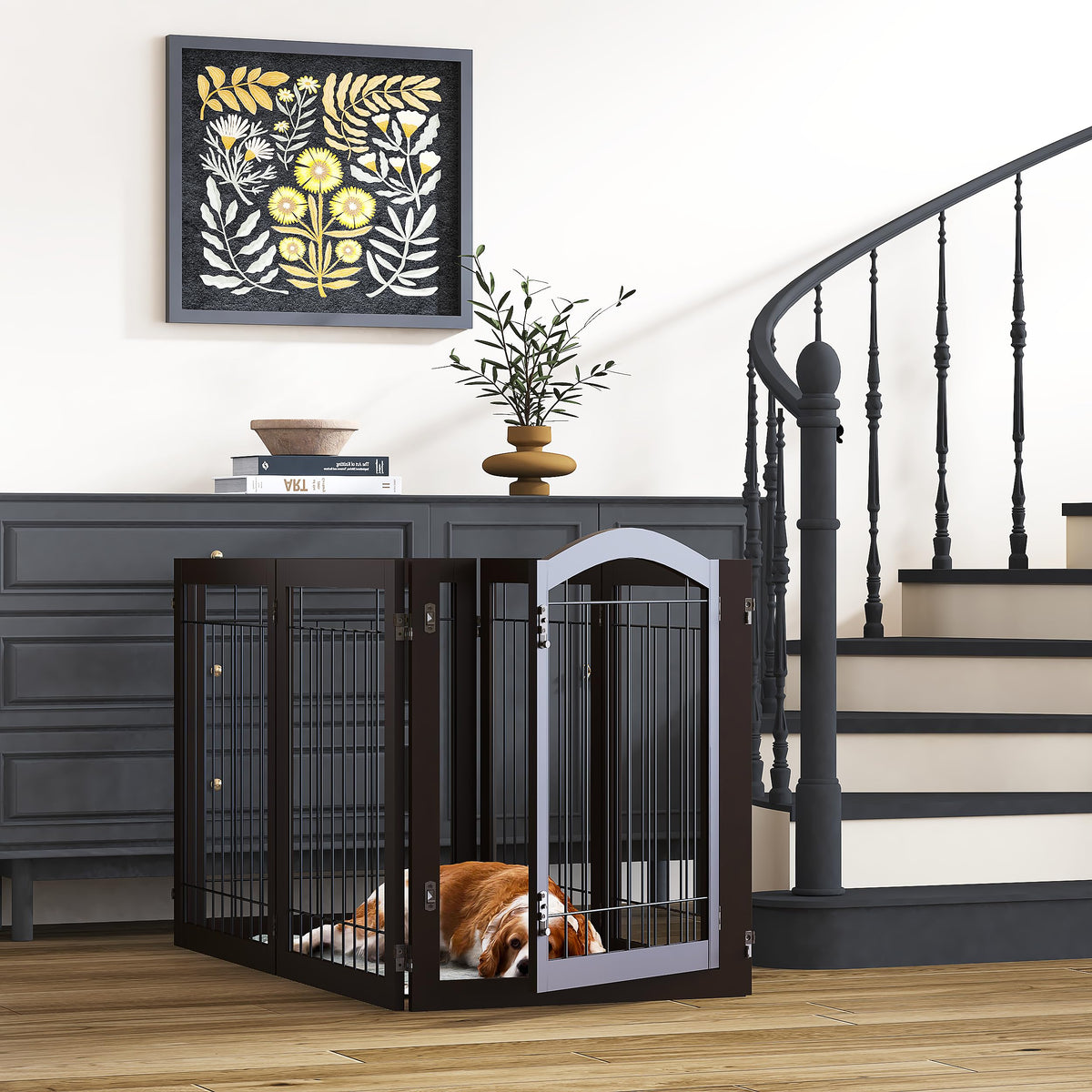 Dog Gate Indoor with Door (Espresso / 【6 Panels with Door】144"W x 32"H)