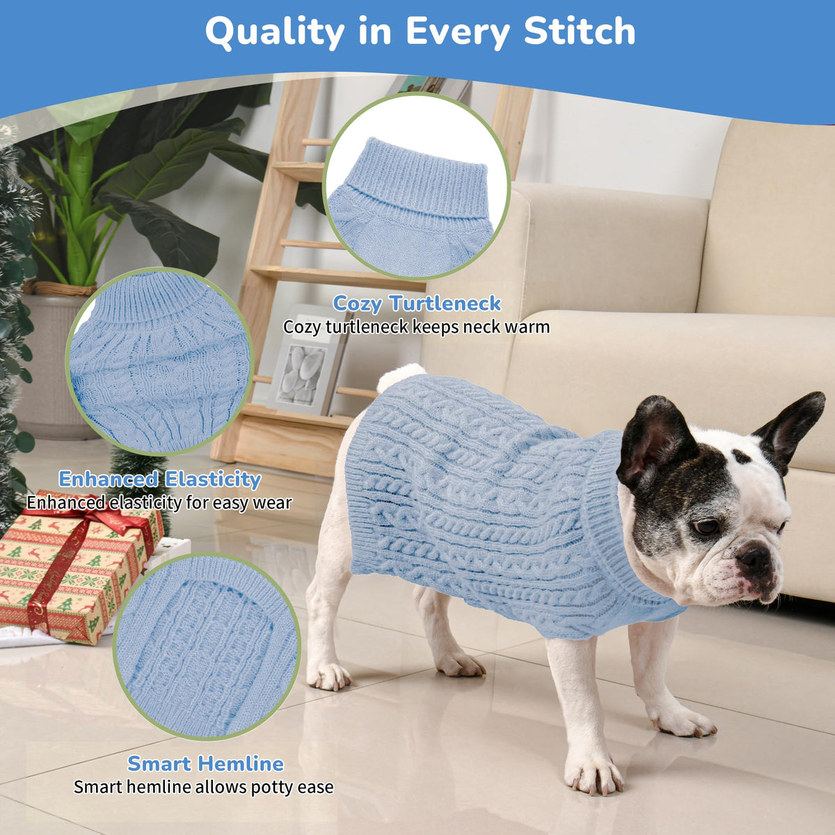 Dog Sweater 2 Pack for Medium Dogs (Blue & Green / Large)