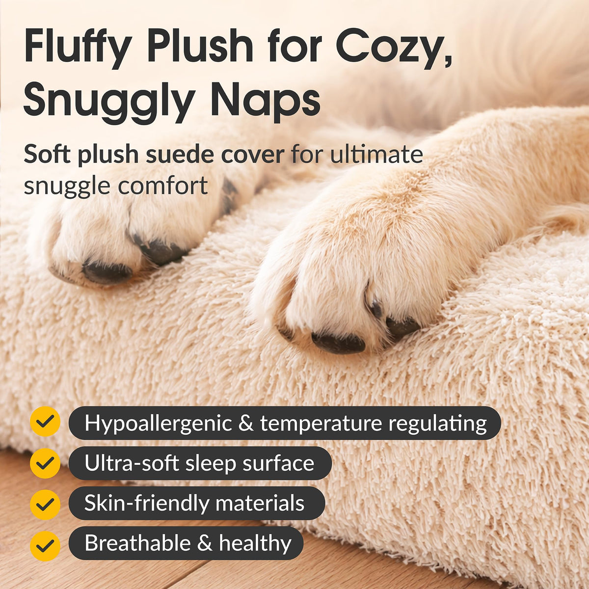 Orthopedic Memory Foam Dog Bed 7" Inch Thick Extra Large Dog Bed with Pillow Fluffy Brown 50"x34"x10" Includes Waterproof Liner & Durable Removable Cover with Smart Design (Brown (Light) - Fluffy / XL - 50"x34"x10")