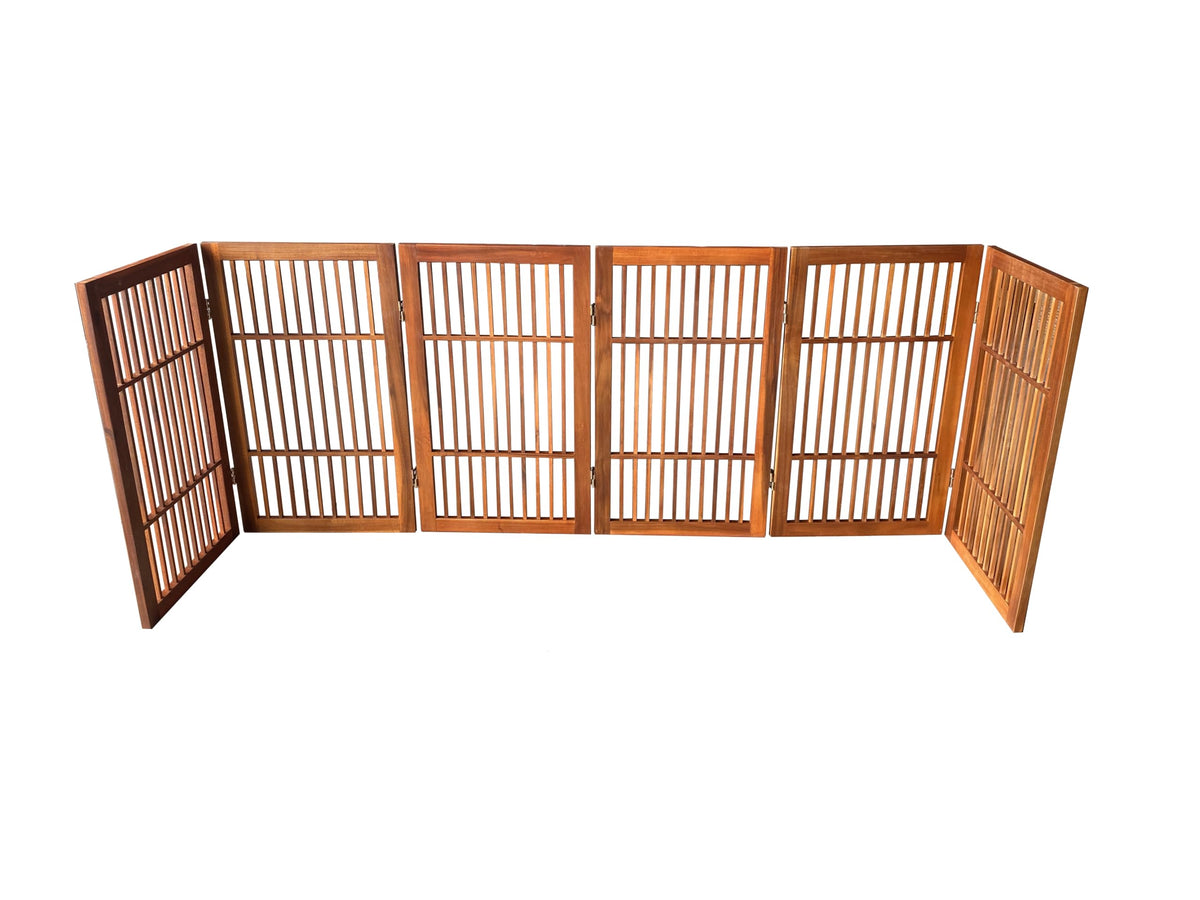 Pet Dog Gate Freestanding (6 Panel 30" Tall / Brown Pet Gate)