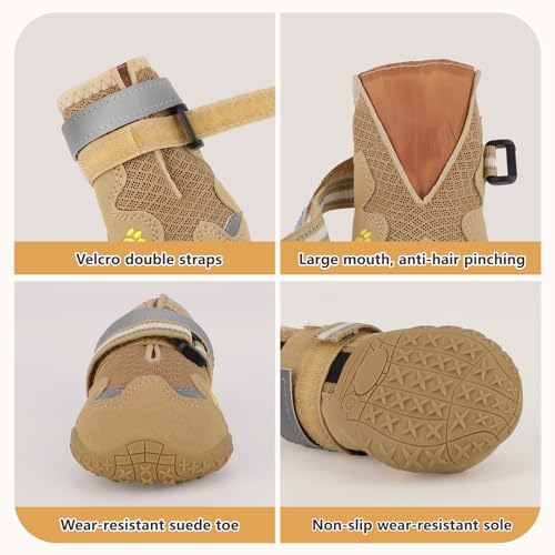 Dog Shoes for Large Medium Small Dog (Khaki / Size 4: 2.17''x2.68''(W*L))