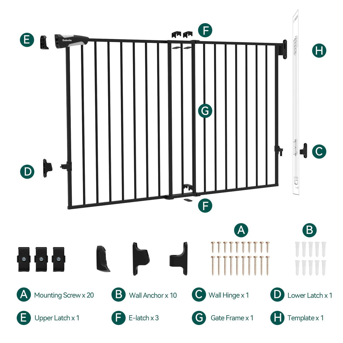 31.5 55" No Bottom Bar Baby Gate Extra Wide (Black / 28" H, 31.5-55" W- Extra Wide)