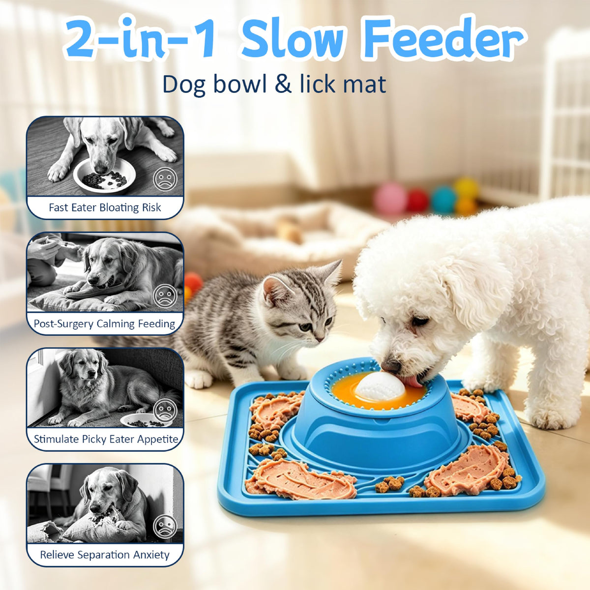 Slow Feeder Dog Bowl & Lick Mat (blue)