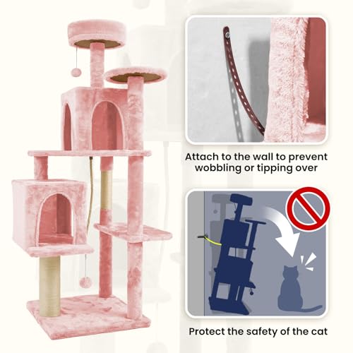 58.5inch Large Cat Tree Tower Condo for Indoor Cats (58.5in / Pink)
