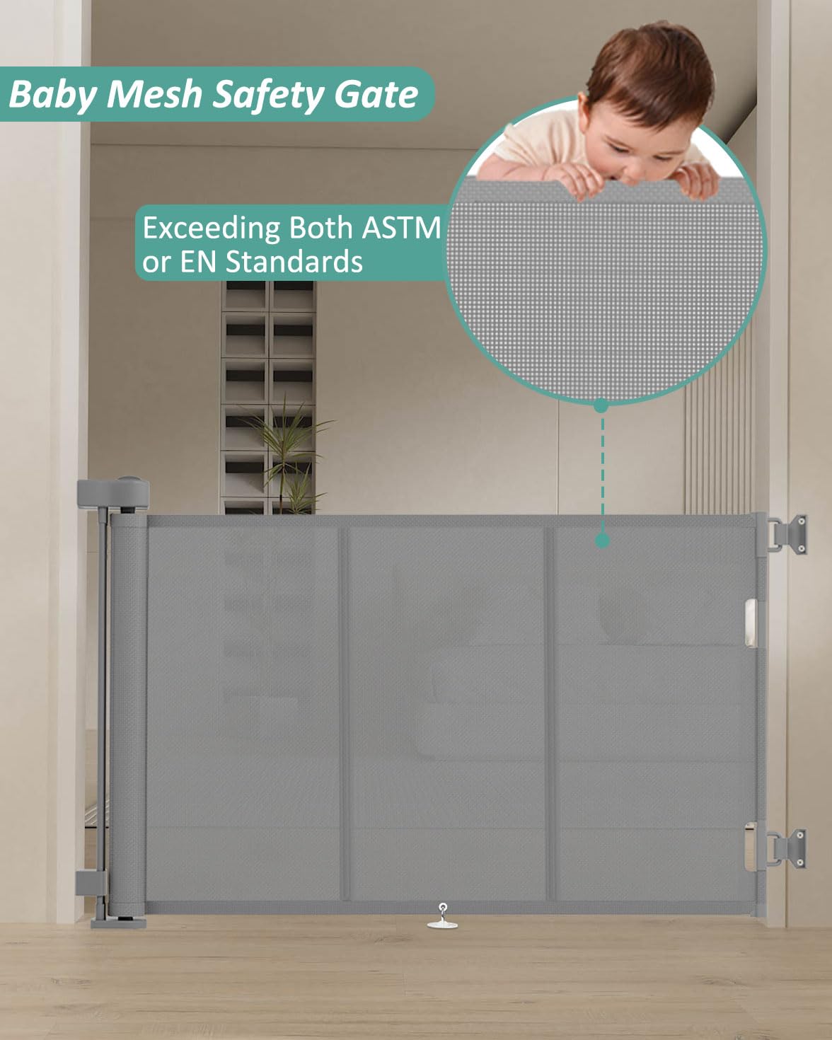 71 inch Reinforced Retractable Baby Gates 34 inch Tall (Gray / 34" Tall x 71" Wide)