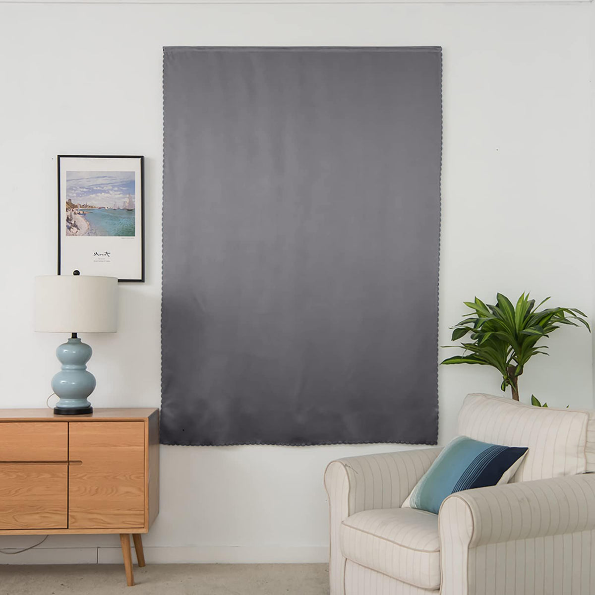 100% Blackout Stick Curtain Portable Black Out Curtains Adhesive Curtains for Bedroom Living Room No Drilling (Dark Grey/ Thickened / 47"W x 59"L (Pack of 1))