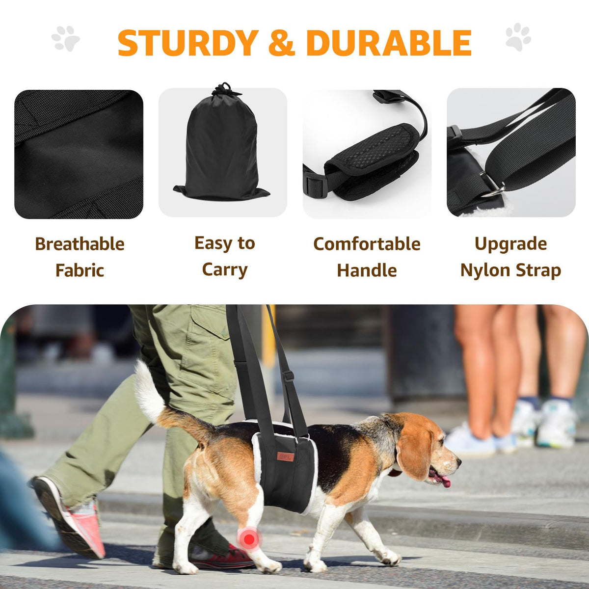 Adjustable Dog Sling for Medium Dogs Soft Post (Black / Medium)