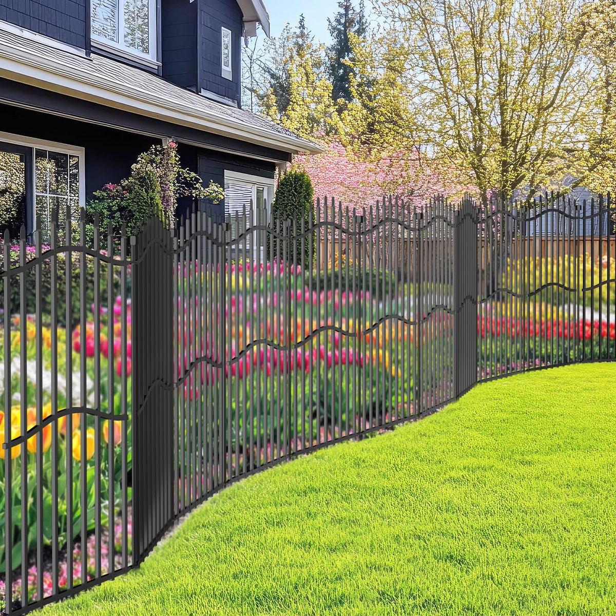 Metal Decorative Garden Fence 48" H x 18'L with Gate Yard Dog Panels (48 in(H) X 18 ft(L))