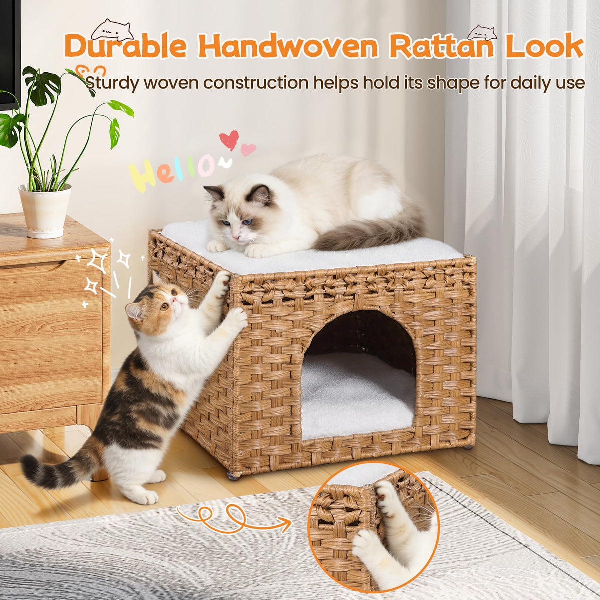 Handwoven Rattan Cat House (Natural)
