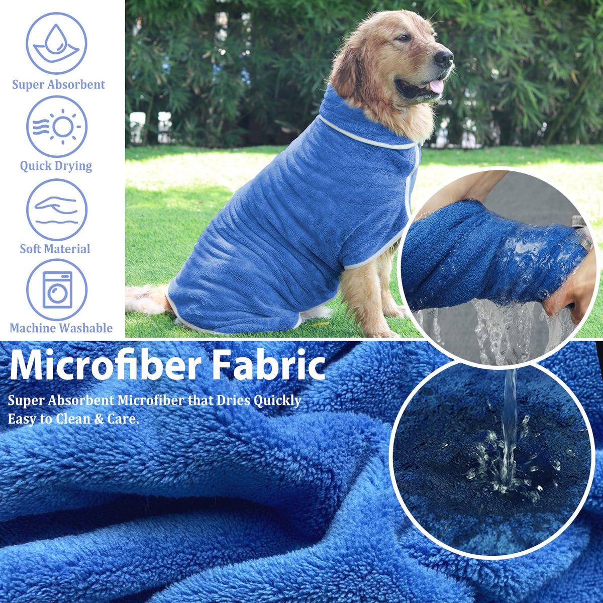 Dog Bathrobe Towel Dog Drying Coat (Medium Blue‌ / Medium)
