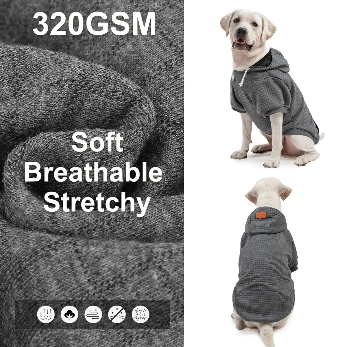 Dog Hoodies Sweater for Medium Dogs (Dark Grey / M/L (Back: 18",Chest: 25", Neck: 15"))