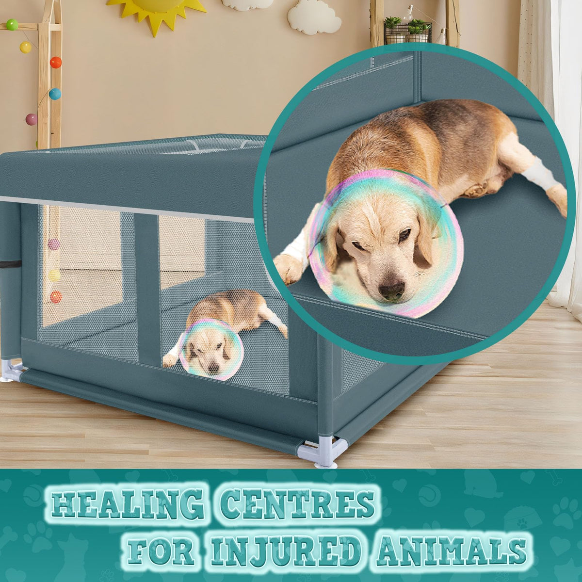 42x42 Inch Puppy Playpen with Cover (Bluish Green / 42x42 IN With Cover)
