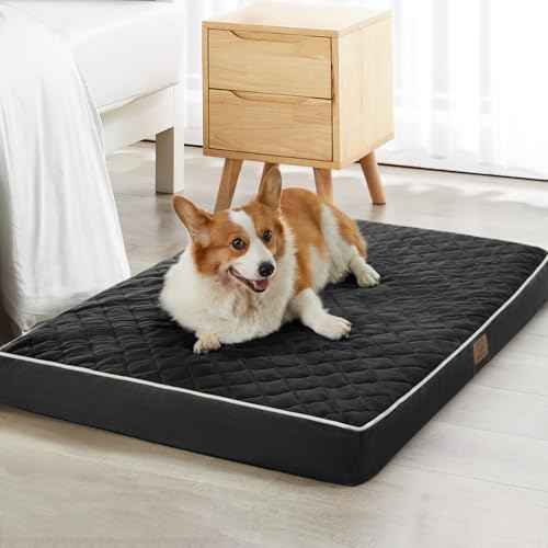Orthopedic Waterproof Large Dog Bed for Crate Cozy Sleep (black / 35"L x 22"W x 3"Th)