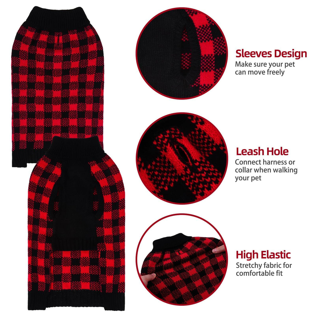 Dog Sweaters for Large Medium Small Dogs (XL - Chest 30", Back 24" / Red&Black)
