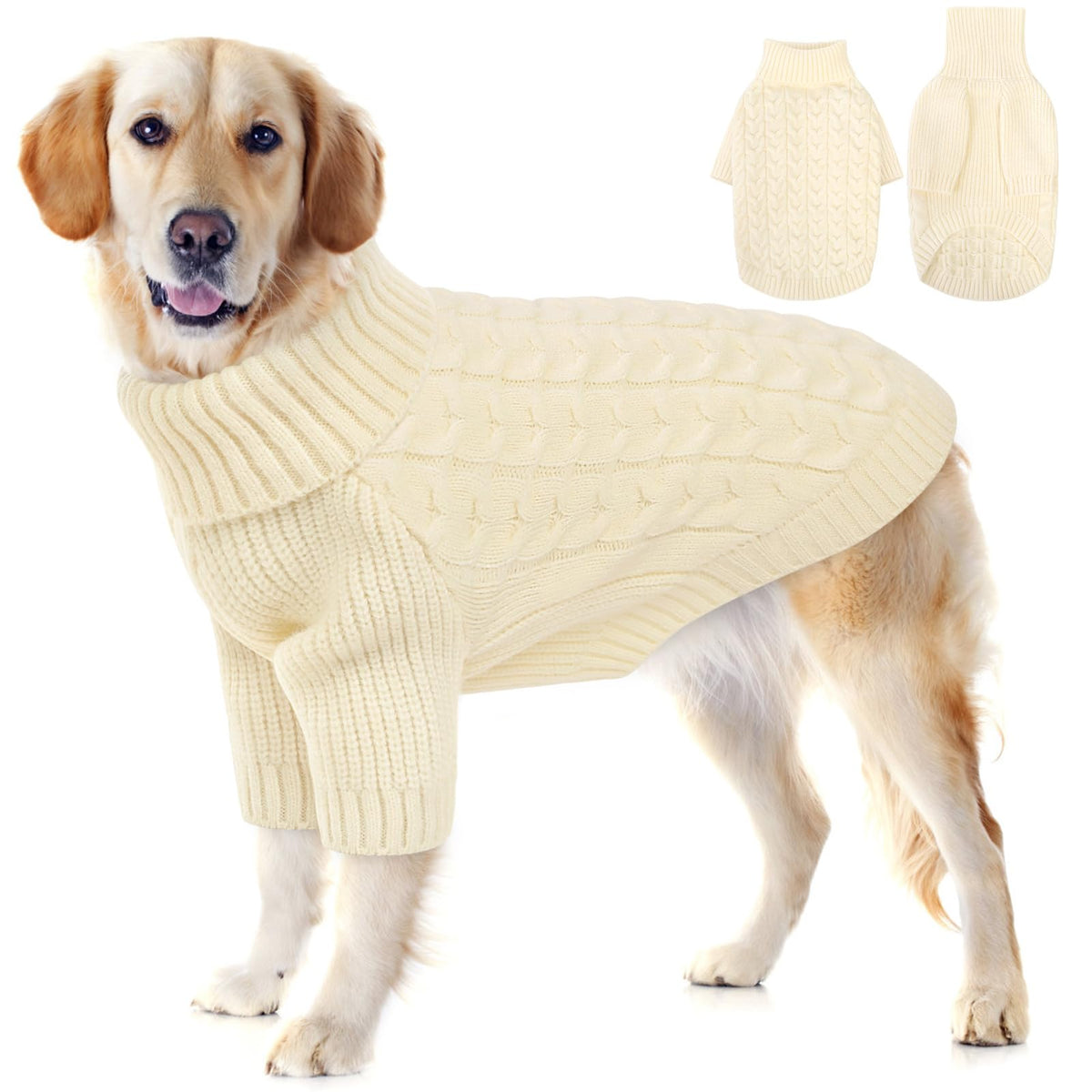 White Dog Christmas Sweater Warm Soft Cable Knit Dog Sweater (XXX-Large / White)
