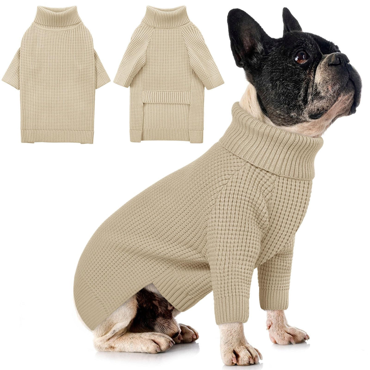 Dog Sweaters for Medium Dogs Waffle Knit Long Sleeve Dog Sweater (Apricot / Medium)