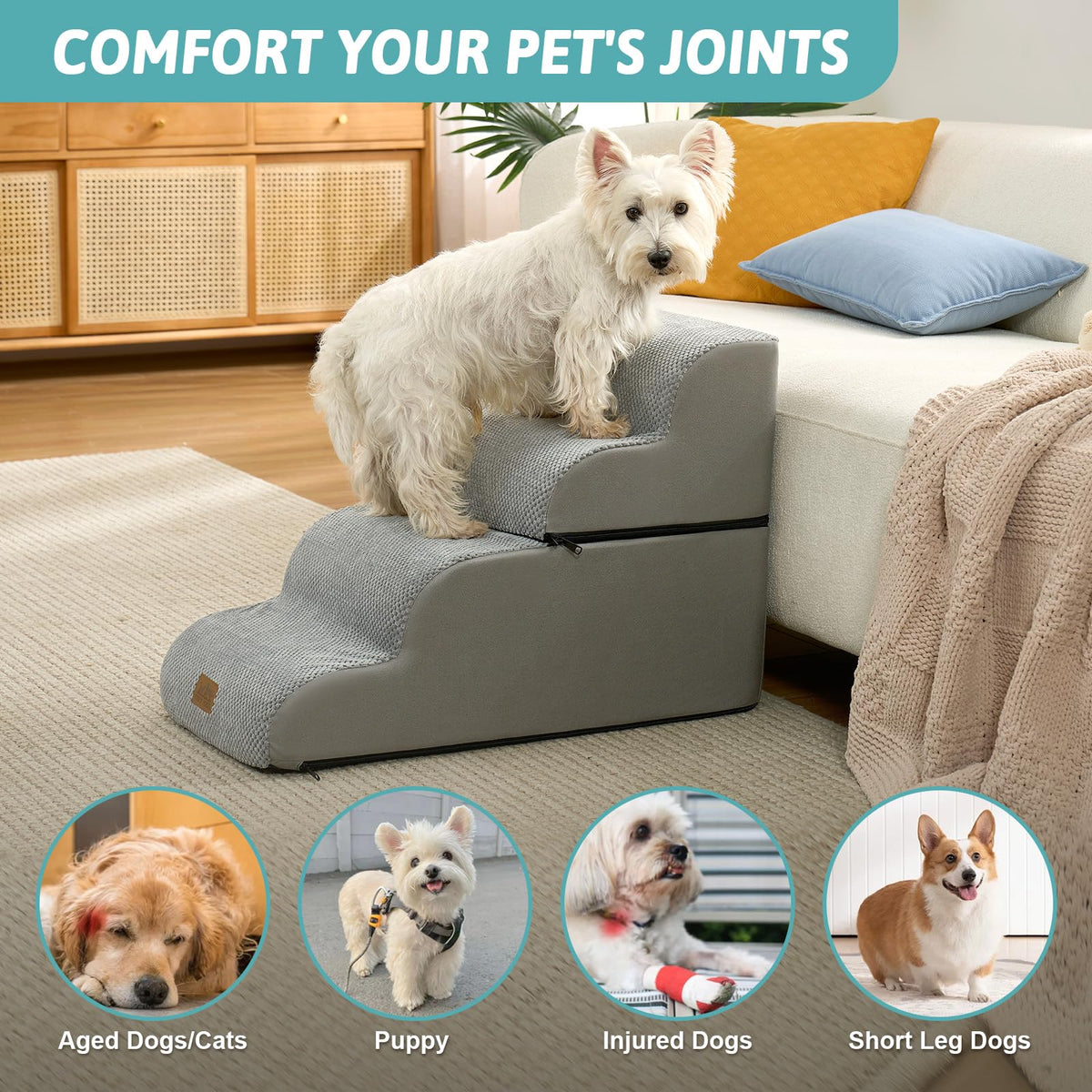 Detachable Small Dog Stairs 19.7" H (Grey / Detachable 17.7" x 28.3"x 19.7")