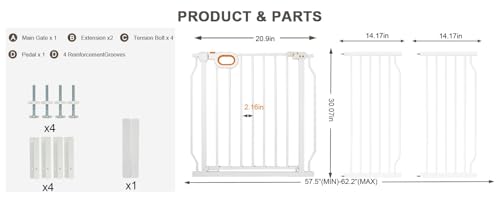 57.5 62.2 Inch Baby Gates Extra Wide for Doorways (White / 57.5-62.2inch)
