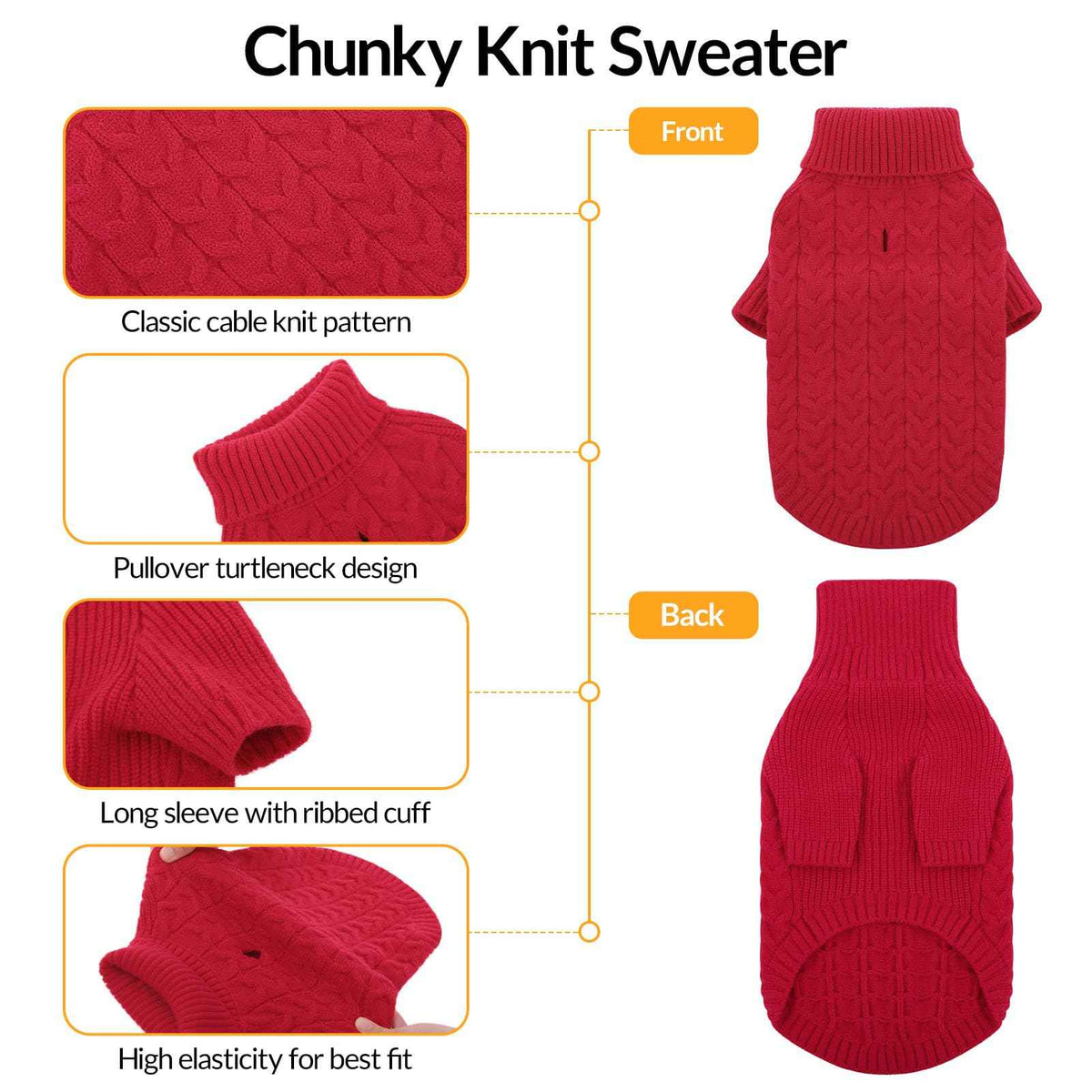 Red Dog Christmas Sweater Warm Soft Cable Knit Dog Sweater (Medium / Red)