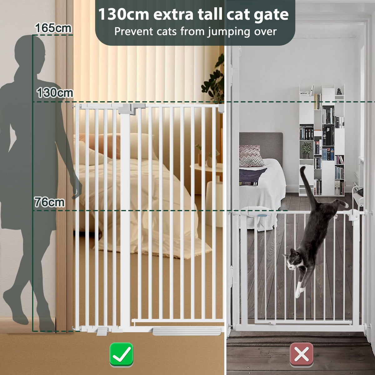 51'' Extra Tall Cat Gate for Doorways 30 (White-51"tall / 30''-40.9'' Wide)