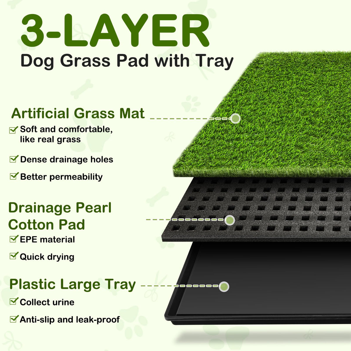 Dog Grass Pad with Tray (34''×23'' (3-Layer Potty System))