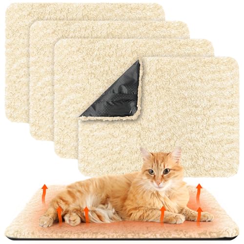 4 Pack Self Warming Cat Mat for Pets (16 x 20 Inch / Camel)