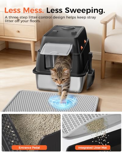 XXL Stainless Steel Cat Litter Box with Lid (Carbon Black / 23" L × 16" W × 18" H)