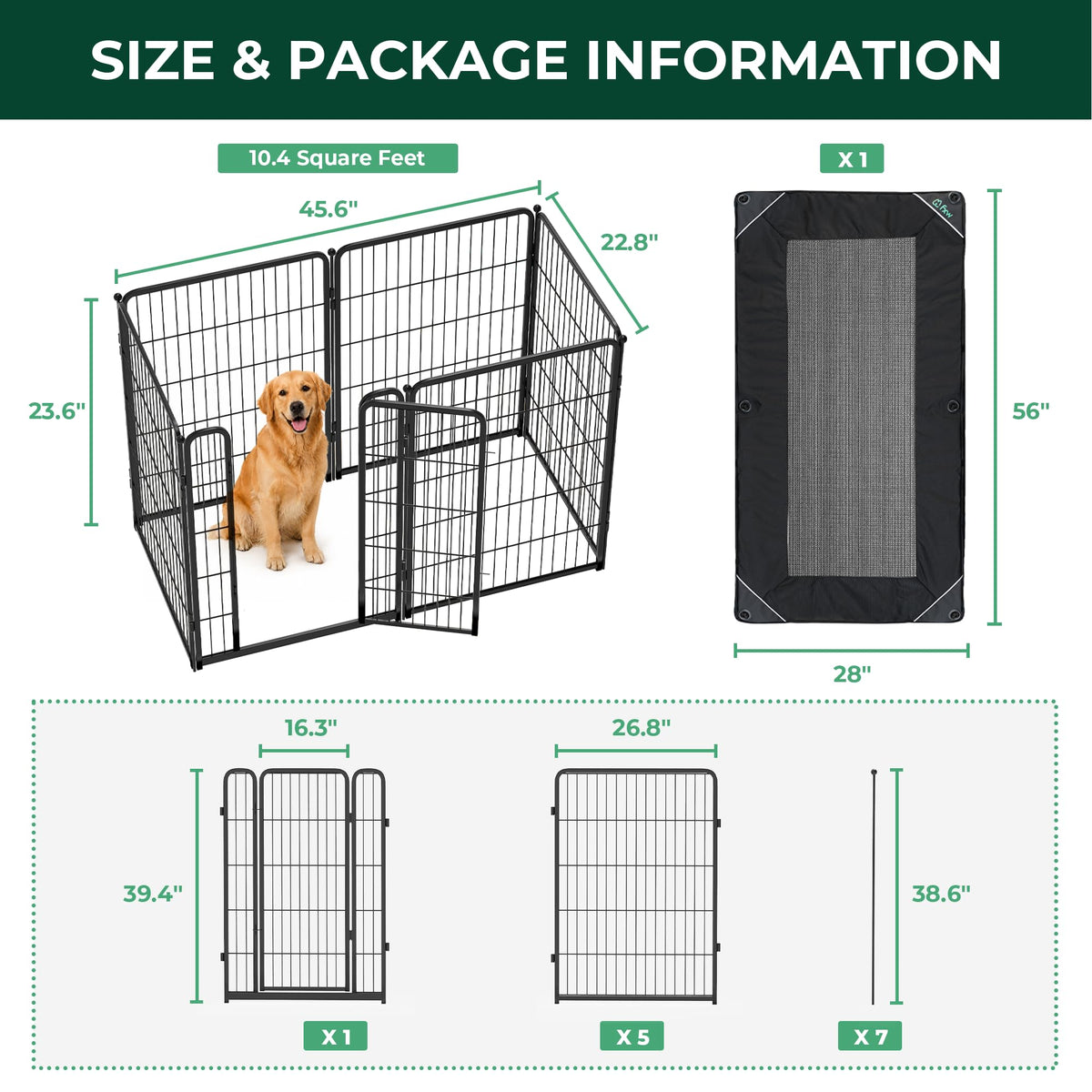 Homeplus Indoor Dog Playpen with Mesh Top Cover (Black / 40"H)