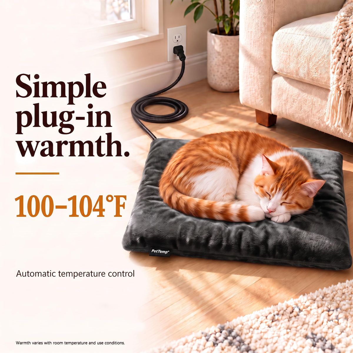 Round Cat Heating Pad (Gray / Square: 16" × 16" × 1.6")