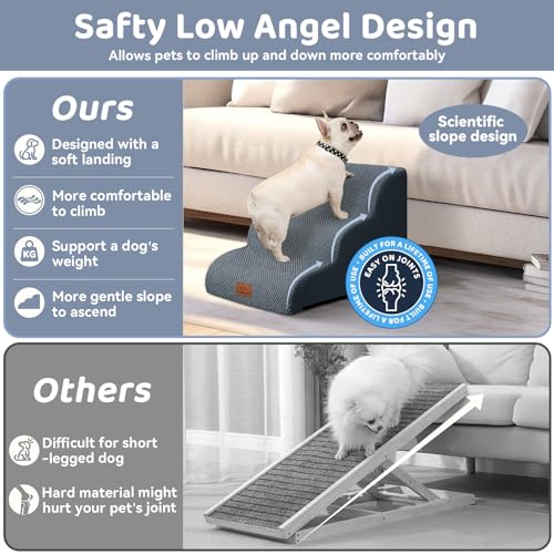 Dog Ramp and Stairs for Bed (Dark Grey / 3)