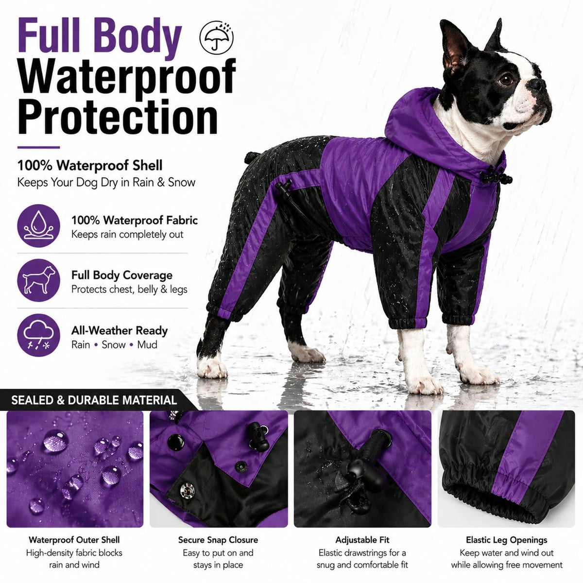 Welsh Corgi Dog Hooded Raincoat (D-S (for Dachshund) / Purple)