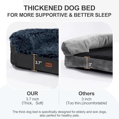 Fluffy Orthopedic Dog Beds for Large & Extra Large Dogs (Black / 44.0"Lx32.6"Wx7.6"H)