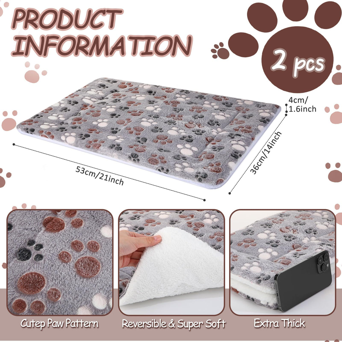 2 Pack Self Warming Cat Dog Bed Pad (Black / 21" X 14")