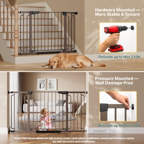 36.6 59" Extra Wide Baby Gate for Stairs (Brown / 36.6-59"W x 30.5"H)