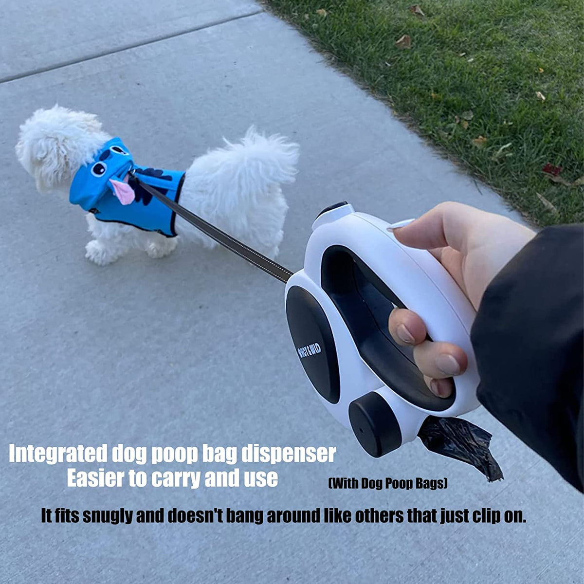 4-in-1 Retractable Dog Leash with LED Light & Dispenser & Poop Bags (Small)