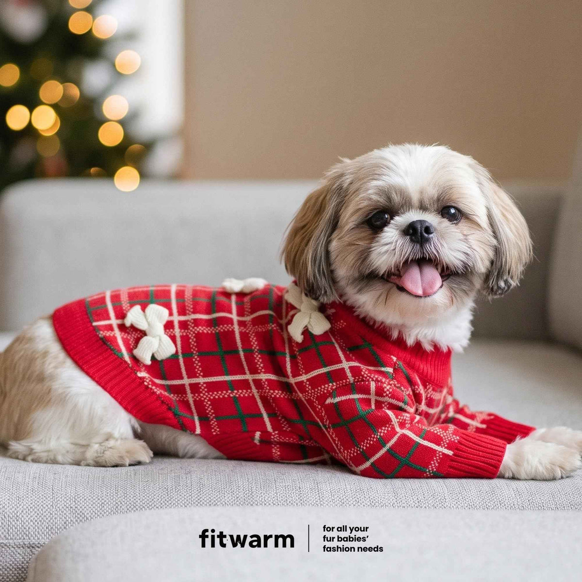 Plaid Bow Dog Jacquard Sweater (Medium / Plaid Bow)