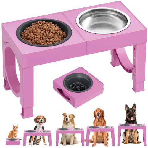 Elevated Dog Bowls Large Breed Raised Dogs Bowl Stand Large (C-Pink)