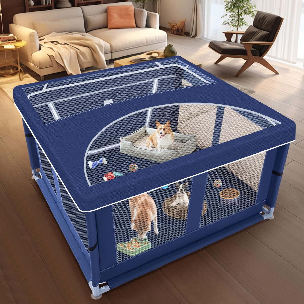 42x42 Inch Puppy Playpen with Cover (Blue / 42x42 IN With Cover)