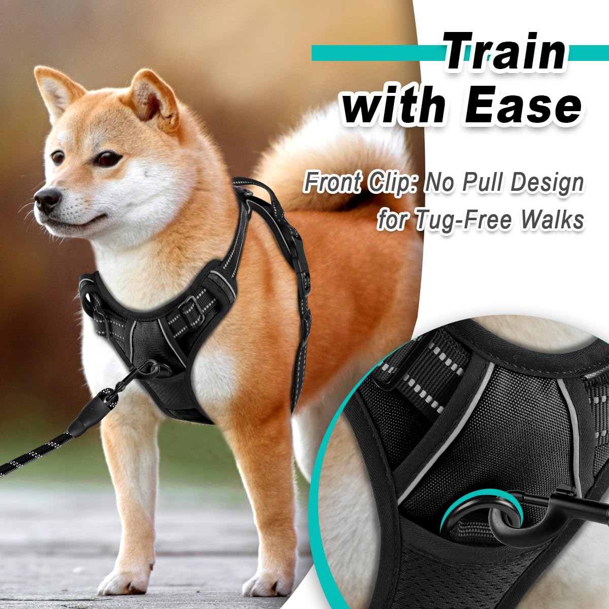 Dog Harness for Large Dog No Pull 2 Leash Clips Dog Vest (Black / Large)