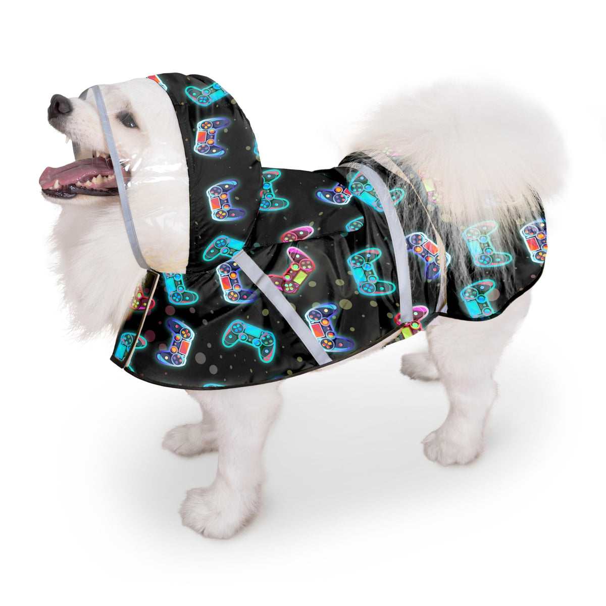 Dog Raincoat Adjustable Rain Jacket with Hooded Double Layer for Large Medium Small Dogs Puppies (Game Black / Medium)