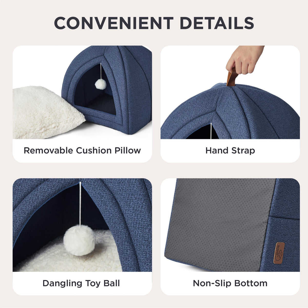 2in1 Cat Beds for Indoor Cats Cave for Kitten with Washable Pillow (M(16x16x16) / Navy)