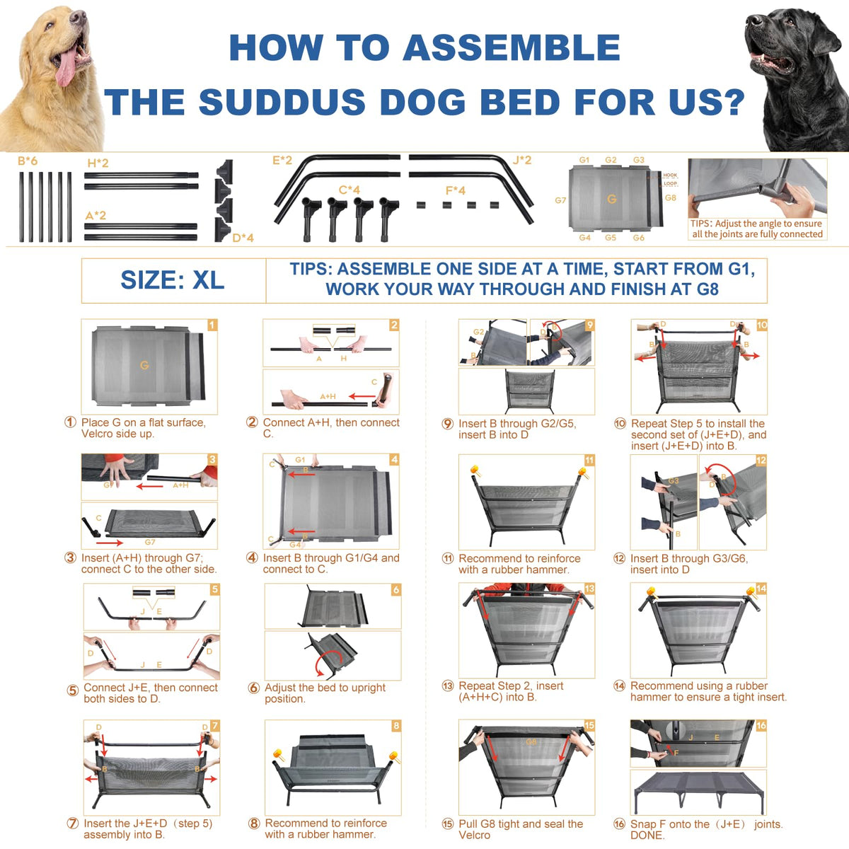 Elevated Dog Bed for Large Dogs 120lb (XL (48"L x 36"W x 9"H) / Grey)