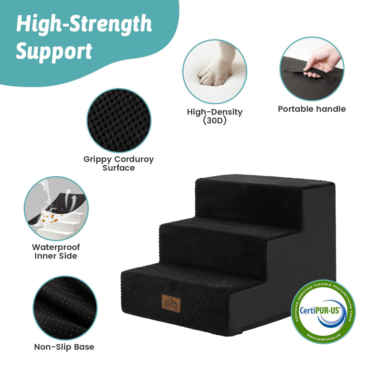 Dog Stairs for Small Dogs (Black / 15.7x17.7x13.7 inch)