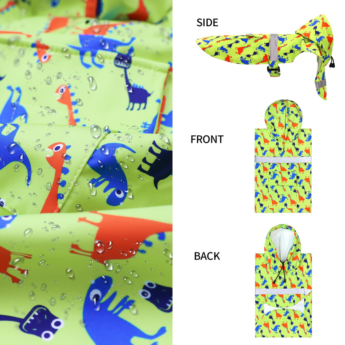 Large Dog Raincoat Adjustable (Green Dinosaur / X-Large (Pack of 1))