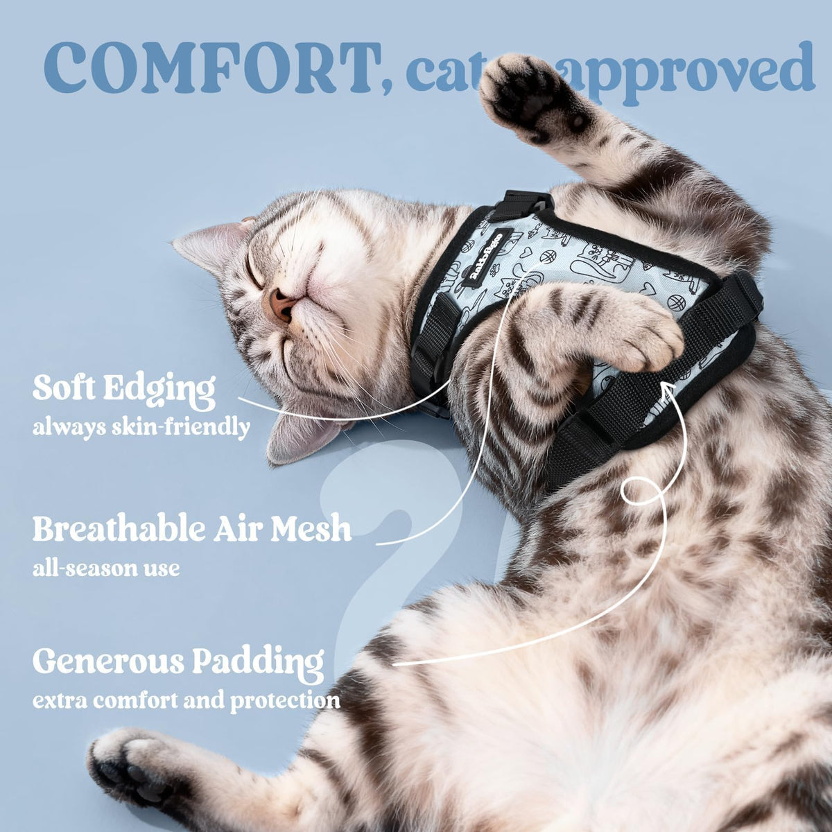 Cat Harness and Leash Set (Xs / Doodle Gray)