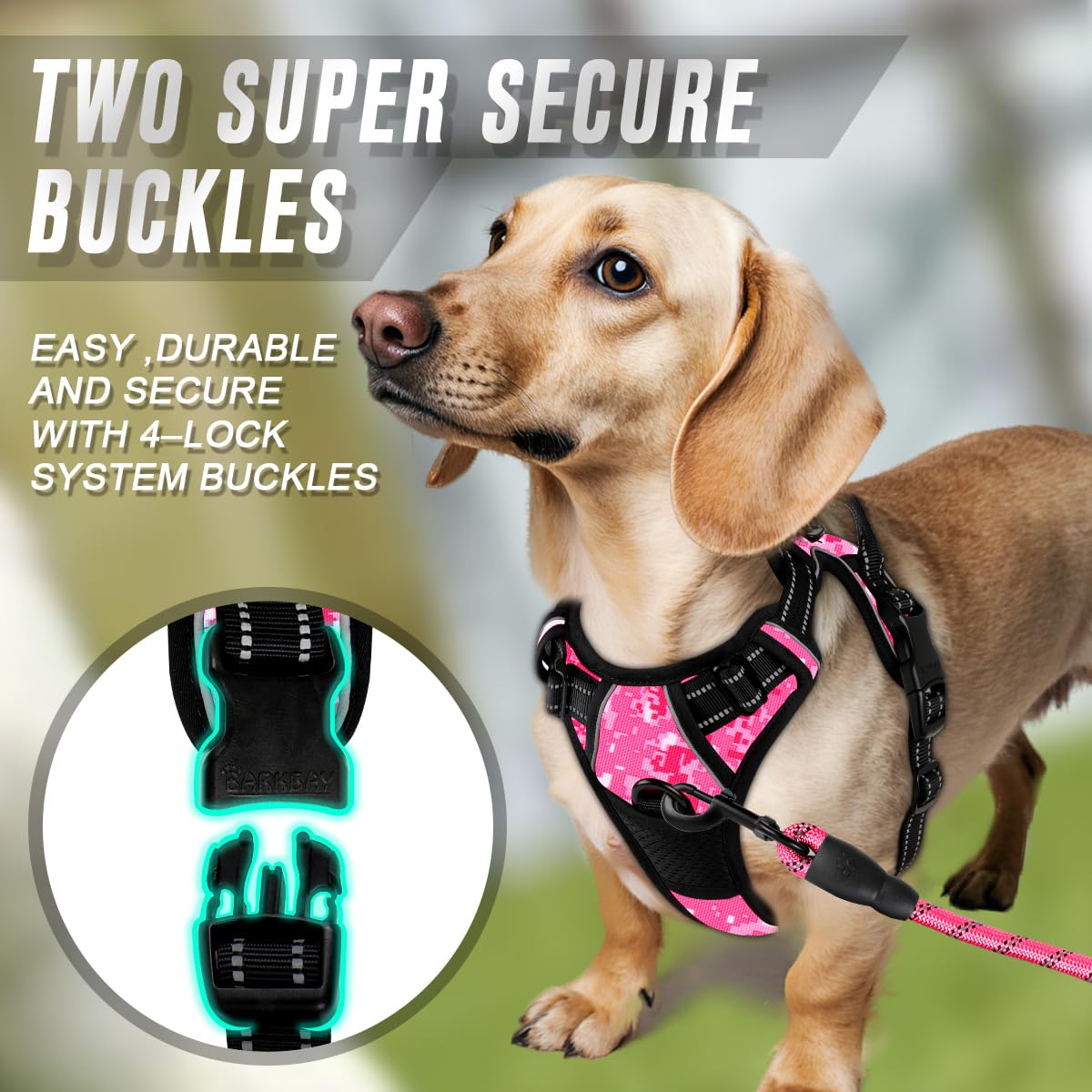 Dog Harness No Pull for Small Sized Dog Front Back Clips (X-Small(Chest:15.5-19.5”) / Pink Camo)