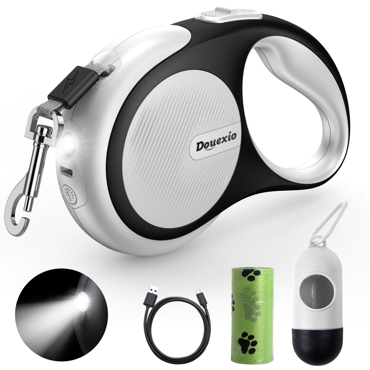 Retractable Dog Leash with LED Flashlight (White)