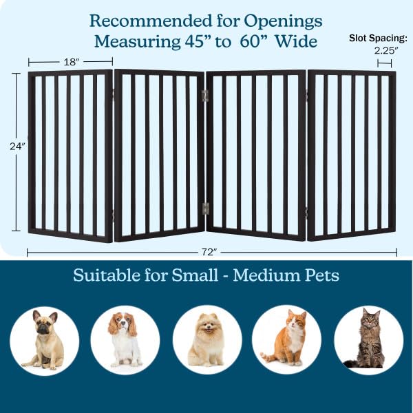 Pet Gate - 4-Panel Indoor Foldable Dog Fence for Stairs, Hallways, or Doorways - 72x24-Inch Wood Freestanding Dog Gates by PETMAKER (Black) (Black / 4 Panel)